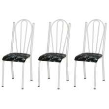 Kit 03 Cadeiras Tubular Branca 021 Assento Preto Florido