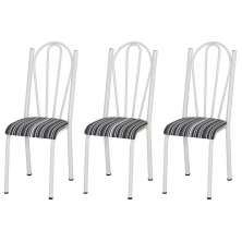 Kit 03 Cadeiras Tubular Branca 021 Assento Preto Listrado