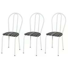Kit 03 Cadeiras Tubular Branco 004 Assento Preto Listrado