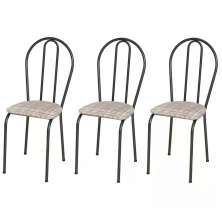 Kit 03 Cadeiras Tubular Cromo Preto 004 Assento Rattan