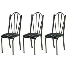 Kit 03 Cadeiras Tubular Cromo Preto 021 Assento Preto Florido