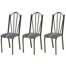Kit 03 Cadeiras Tubular Cromo Preto 021 Assento Preto Listrado