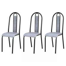 Kit 03 Cadeiras Tubular Cromo Preto 058 Assento Grafiato
