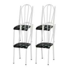 Kit 04 Cadeiras Tubular Branca 021 Assento Preto Florido
