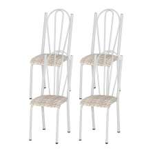 Kit 04 Cadeiras Tubular Branca 021 Assento Rattan