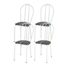 Kit 04 Cadeiras Tubular Branco 004 Assento Preto Listrado