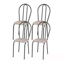 Kit 04 Cadeiras Tubular Cromo Preto 004 Assento Rattan