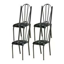 Kit 04 Cadeiras Tubular Cromo Preto 021 Assento Preto Florido