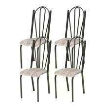 Kit 04 Cadeiras Tubular Cromo Preto 021 Assento Rattan