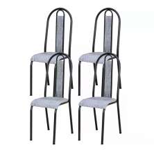 Kit 04 Cadeiras Tubular Cromo Preto 058 Assento Grafiato