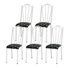 Kit 05 Cadeiras Tubular Branca 021 Assento Preto Florido