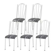 Kit 05 Cadeiras Tubular Branca 021 Assento Preto Listrado