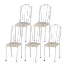 Kit 05 Cadeiras Tubular Branca 021 Assento Rattan