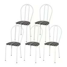 Kit 05 Cadeiras Tubular Branco 004 Assento Preto Listrado