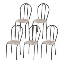 Kit 05 Cadeiras Tubular Cromo Preto 004 Assento Rattan