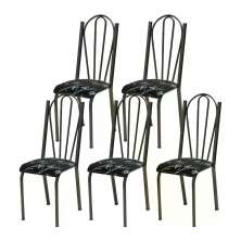 Kit 05 Cadeiras Tubular Cromo Preto 021 Assento Preto Florido
