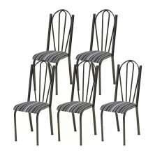 Kit 05 Cadeiras Tubular Cromo Preto 021 Assento Preto Listrado
