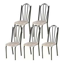 Kit 05 Cadeiras Tubular Cromo Preto 021 Assento Rattan