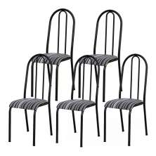 Kit 05 Cadeiras Tubular Cromo Preto 056 Assento Preto Listrado