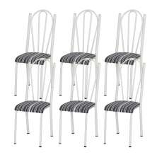 Kit 06 Cadeiras Tubular Branca 021 Assento Preto Listrado