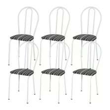 Kit 06 Cadeiras Tubular Branco 004 Assento Preto Listrado