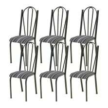Kit 06 Cadeiras Tubular Cromo Preto 021 Assento Preto Listrado