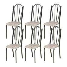 Kit 06 Cadeiras Tubular Cromo Preto 021 Assento Rattan