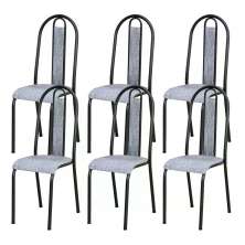Kit 06 Cadeiras Tubular Cromo Preto 058 Assento Grafiato