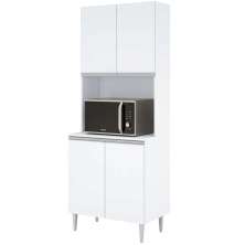 PANELEIRO 4 PORTAS MILLA  COM ESPAÇO PARA FORNO OU MICRONDAS BRANCO PUXADOR ALUMINIO