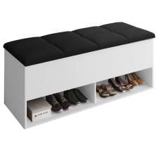 Calçadeira Bau Marry com Sapateira para cama Box de Casal Branco Suede Preto