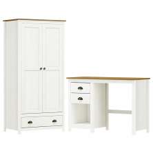 Armario 2 PT Mesa Escrivaninha 2 GV Madeira Maciça Branco Freijo Milani Store