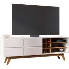 Bancada Rack Para TV 70 Polegadas Com Adega Noronha Off White Matte Freijo CLB