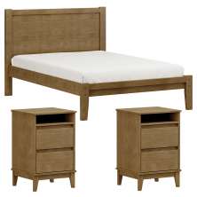 Cama Casal Madeira Maciça 02 Mesas de Cabeceira Freijo Milani Store