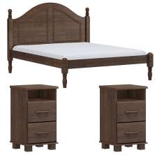 Cama Queen 02 Mesas de Cabeceira Madeira Maciça Cafe Milani Store