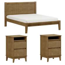 Cama Queen Madeira Maciça 02 Mesas de Cabeceira Freijo Milani Store