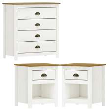 Comoda 4 Gav e 02 Mesas de Cabeceira Madeira Maciça Branco Freijo Milani Store