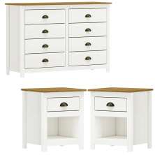 Comoda 8 Gav e 02 Mesas de Cabeceira Madeira Maciça Branco Freijo Milani Store