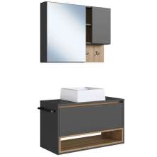Conjunto Armario e Gabinete 80cm Com Cuba Mel Grafite PRODDY