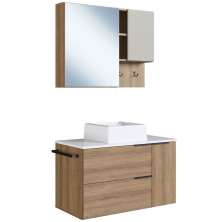 Conjunto Gabinete com Cuba e Espelheira 80cm Mel Branco Arenas PRODDY