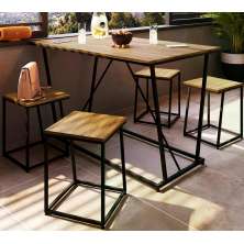 Conjunto Mesa De Jantar 4 Banquetas Baixa Preto Noce Oro PP