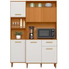 Cozinha Compacta 6P 1G 137 cm Joly Freijo Off White Ripado PLN