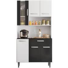 Cozinha Compacta 6P 1G 91 cm Coral Branco Preto PLN