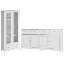 Cristaleira 2 Portas Vidro E Balcao Buffet 4 Portas Branco Dtall