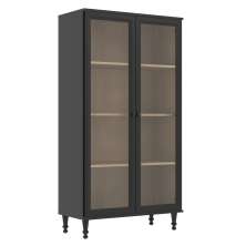 Cristaleira 2 Portas Vidro Pes Madeira 151x80 cm E957 Preto Dtall