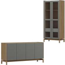 Cristaleira 2P 1G Vidro Balcao Buffet 4P Oak Ferrolack Milani Store