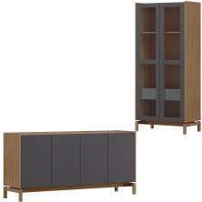 Cristaleira 2P 1G Vidro Balcao Buffet 4P Tauari Concret Milani Store