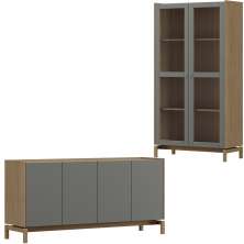 Cristaleira 2P Vidro Balcao Buffet 4P 1G Oak Ferrolack Milani Store
