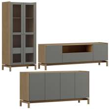 Cristaleira Balcao Buffet e Rack Sala de Estar Oak Ferrolack Milani Store