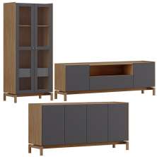 Cristaleira Balcao Buffet e Rack Sala de Estar Tauari Concret Milani Store