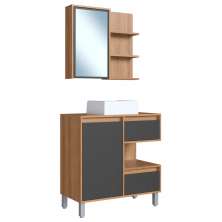 Gabinete 80 cm Espelheira e Cuba Branca CJ2001 Mell Grafite FAEM